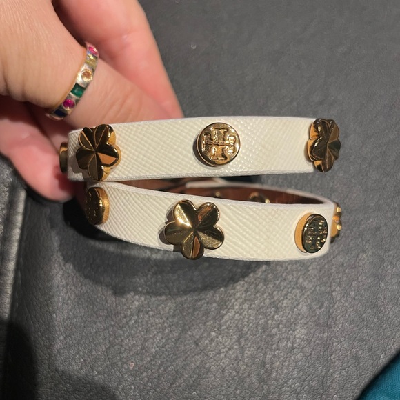 Double Banded Layer Wrap Leather Logo Stud Bracelet Gold Grommet Rivet Hardware - Picture 4 of 12